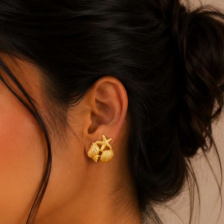 Seabreeze Starfish Shell Stud Earrings