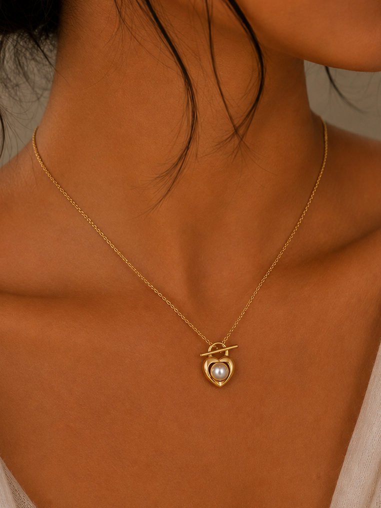 Pearl Heart Lock Necklace