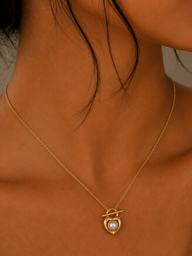 Pearl Heart Lock Necklace