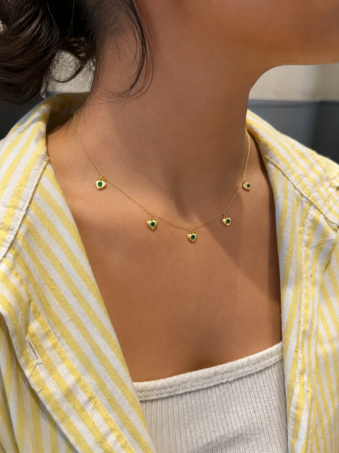 Emerald Heart Station Necklace