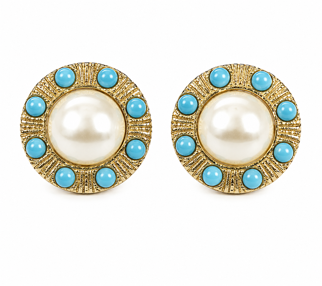 Azure Pearl Stud Earrings