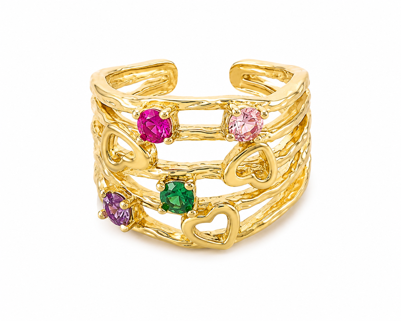 Rainbow Hearts Statement Ring