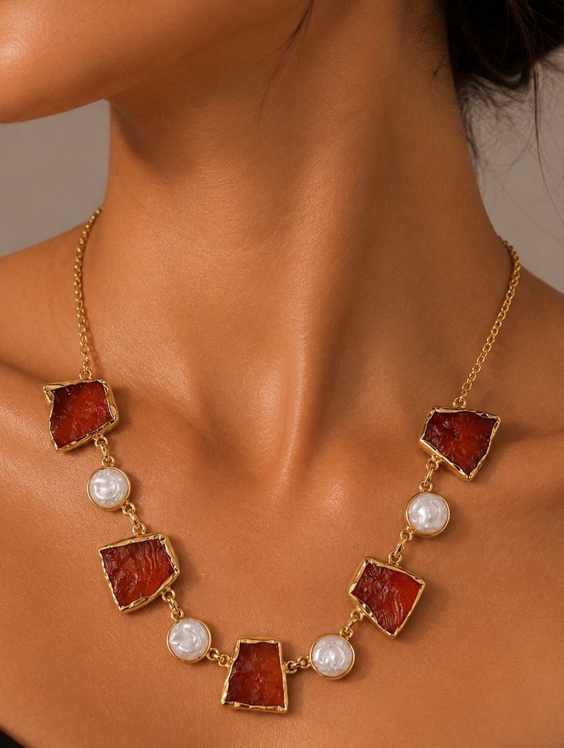 Amber Pearl Mosaic Necklace