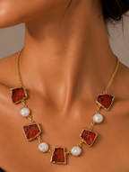 Amber Pearl Mosaic Necklace