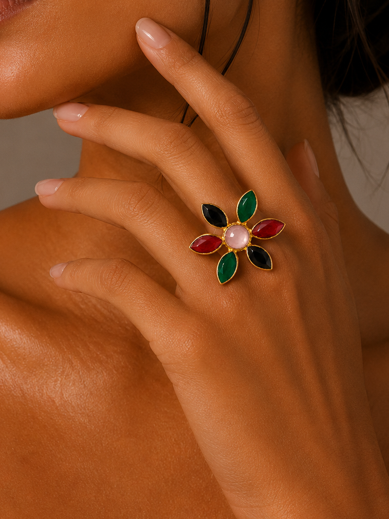 Midnight Bloom Statement Ring
