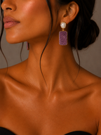 Berry Druzy Pearl Drop Earrings
