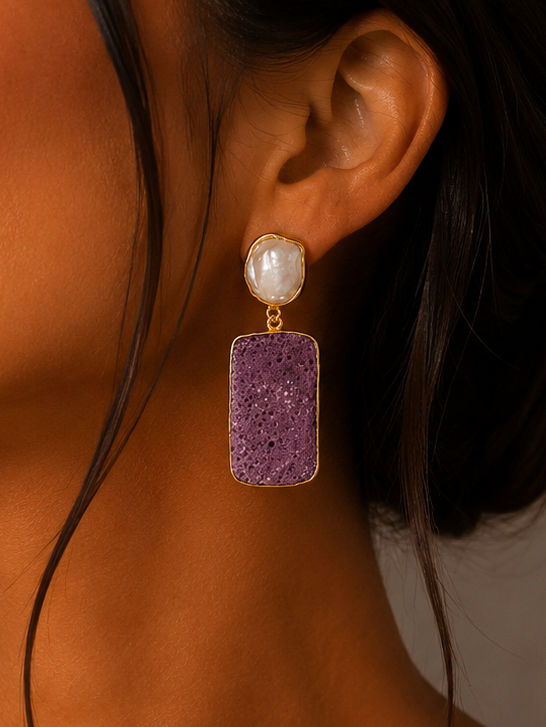 Berry Druzy Pearl Drop Earrings