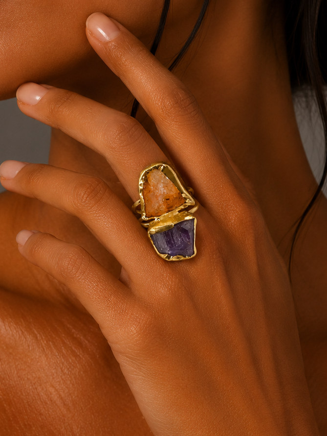 Sunstone & Amethyst Fusion Ring