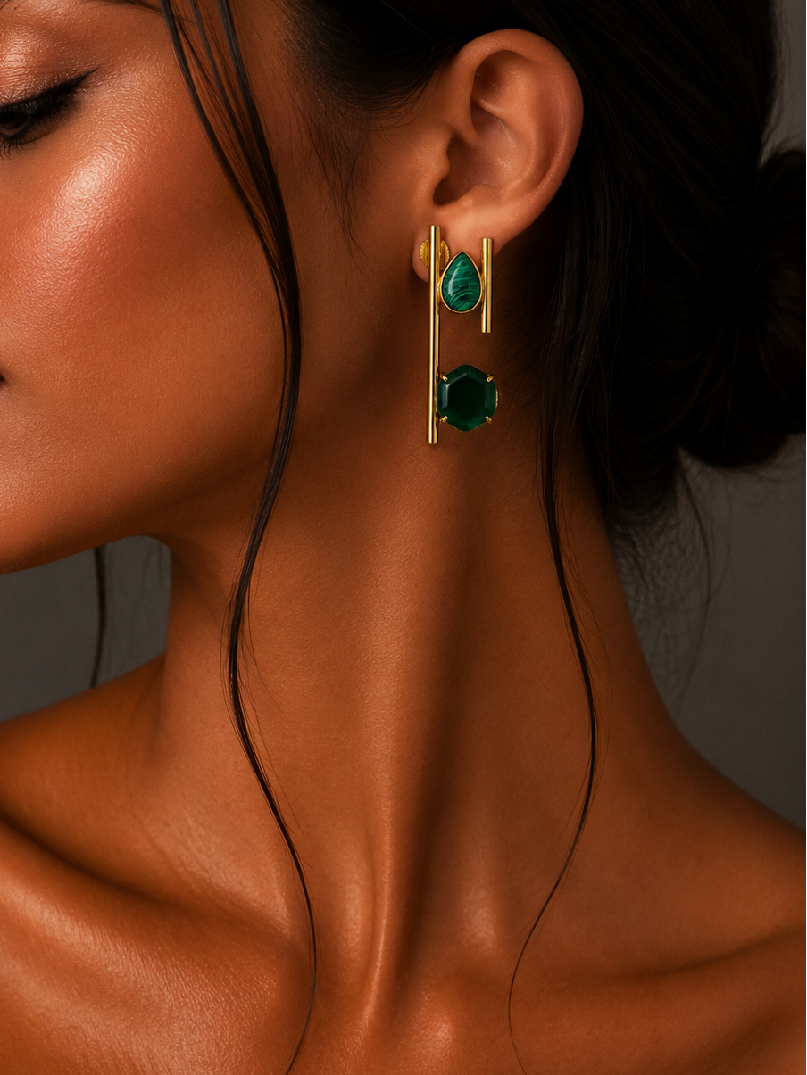 Emerald Geometry Drop Earrings