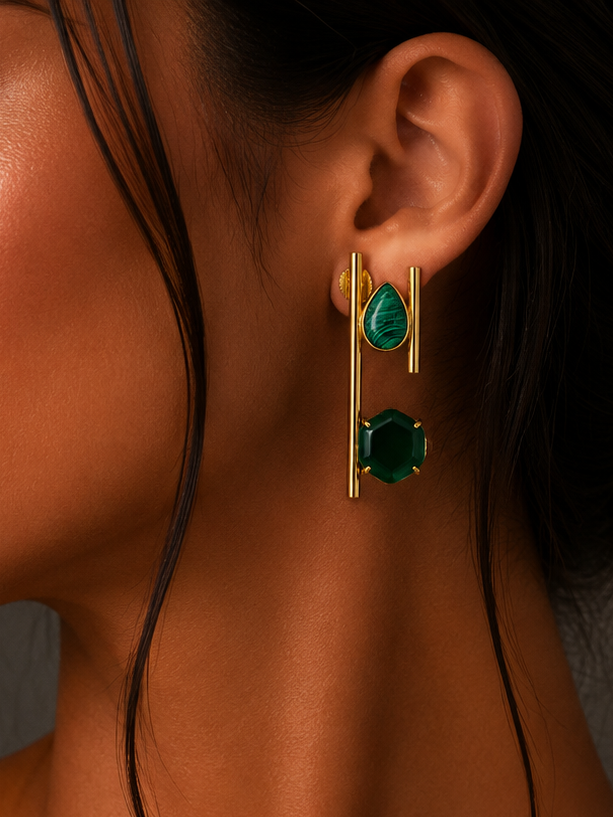 Emerald Geometry Drop Earrings