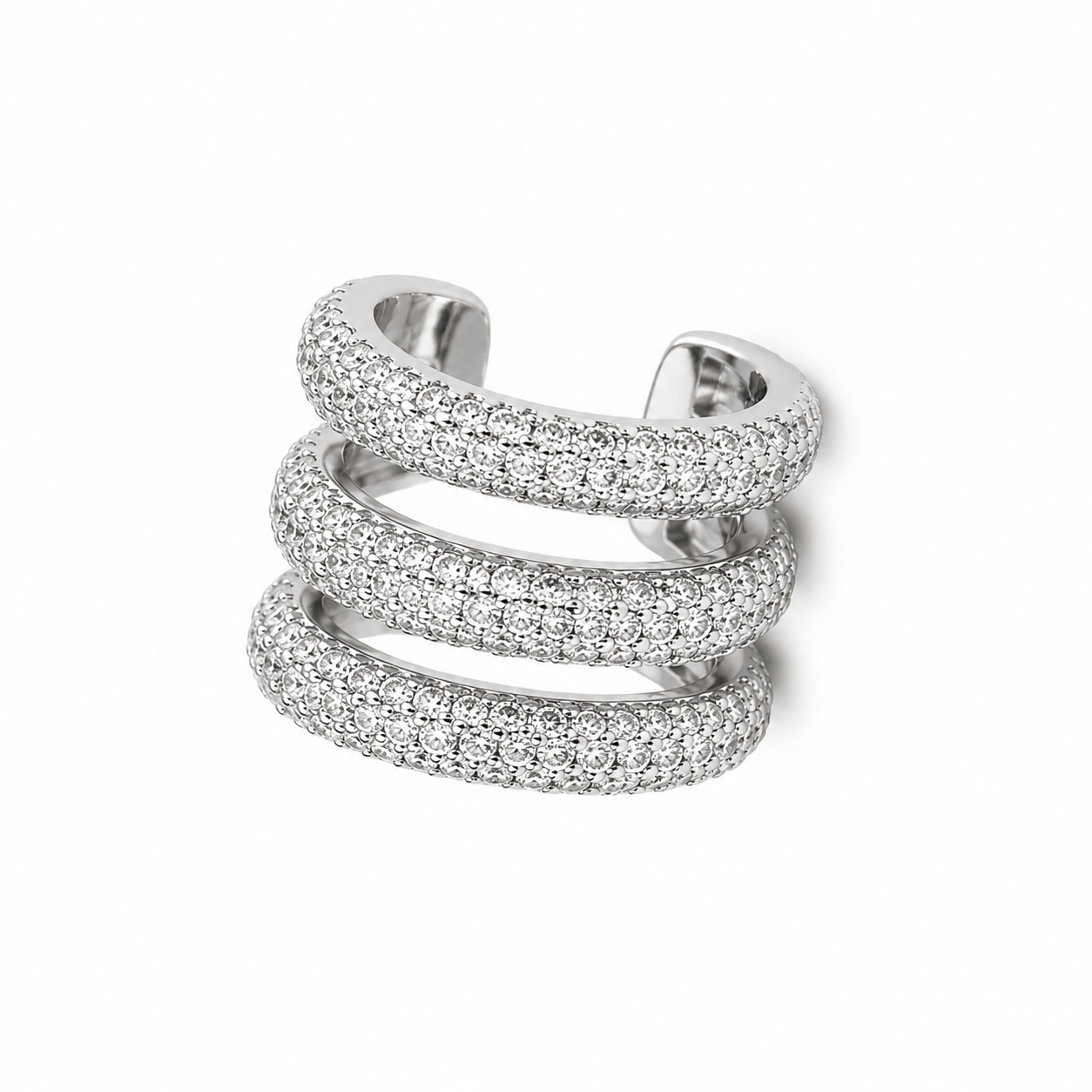 Triple Pavé Luxe Ear Cuff (Silver)
