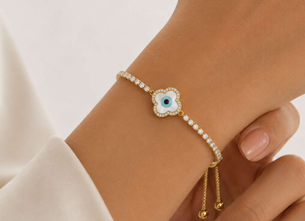 Evil Eye Clover Tennis Bracelet