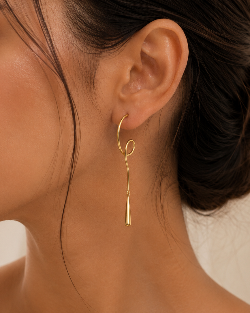 Sculpted Drop Hoop Earrings