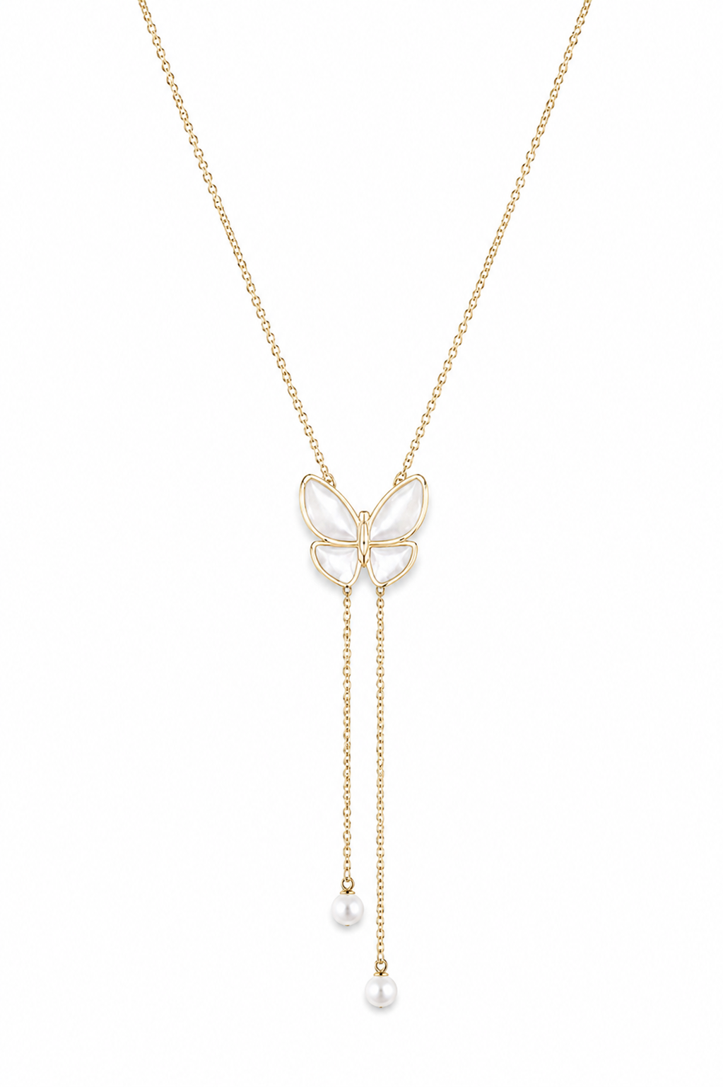 Luna Pearl Butterfly Lariat Necklace
