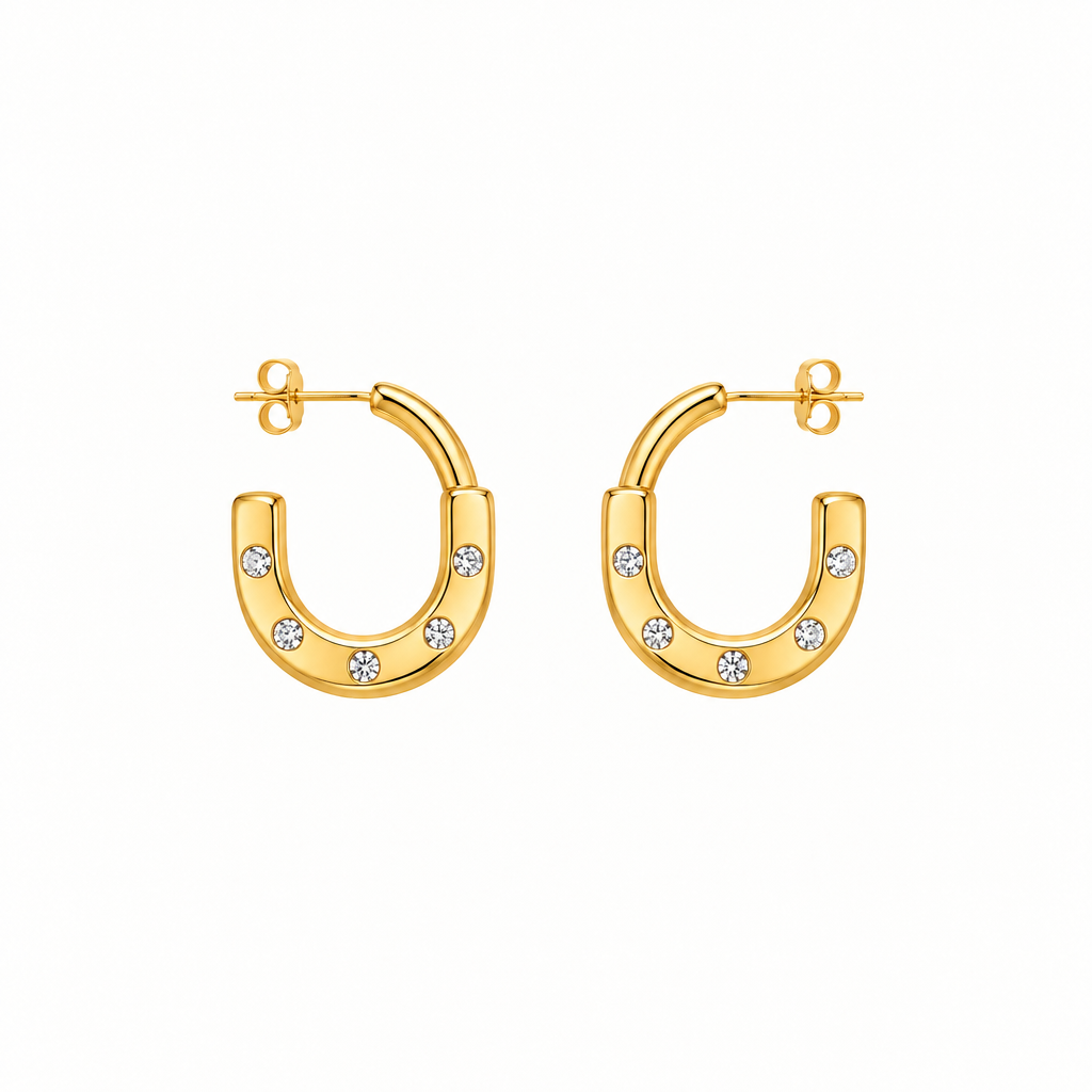 Crystal Horseshoe Gold Earrings