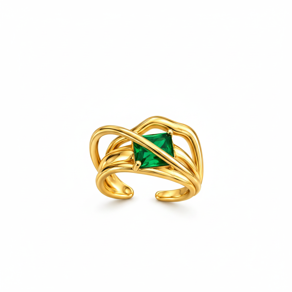 Emerald Twist Crossover Ring