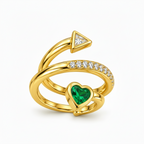 Emerald Heart & Crystal Crossover Ring