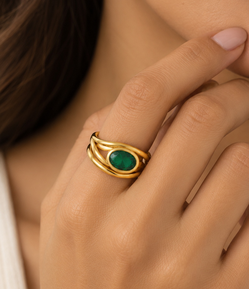Emerald Twist Ring
