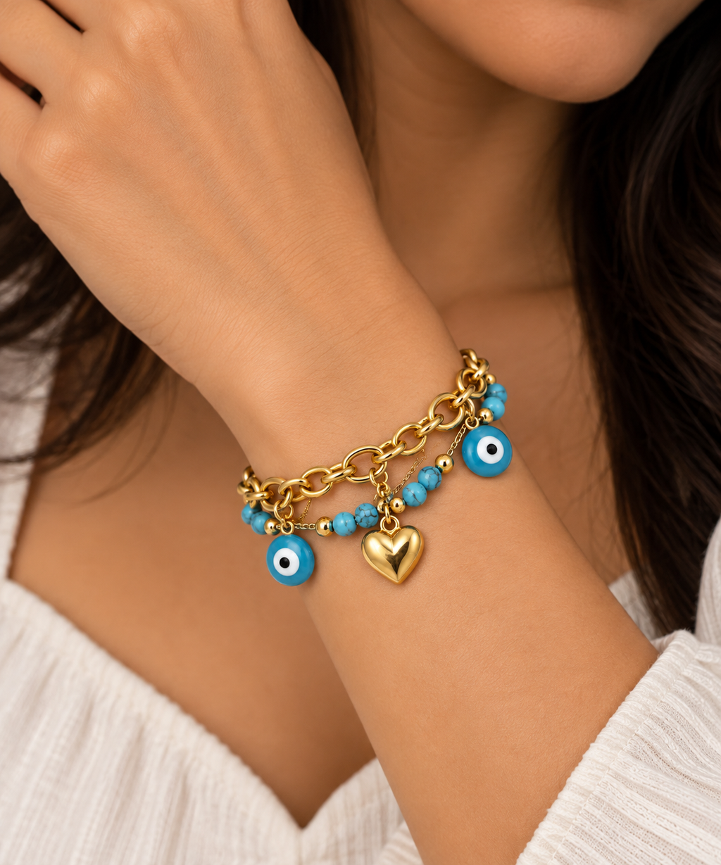 Evil Eye Turquoise Charm Bracelet