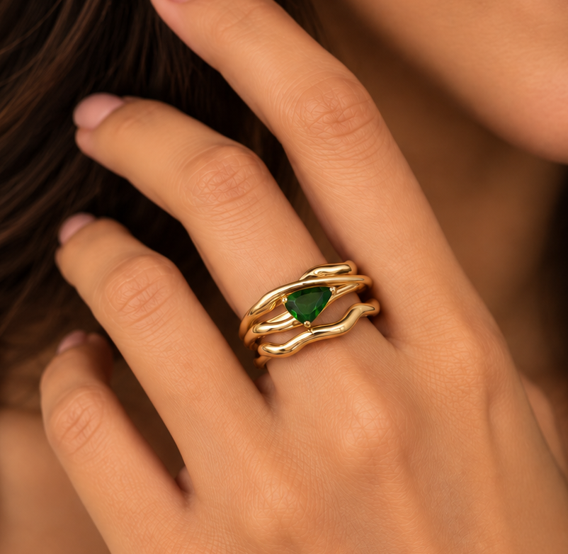 Emerald Twist Crossover Ring