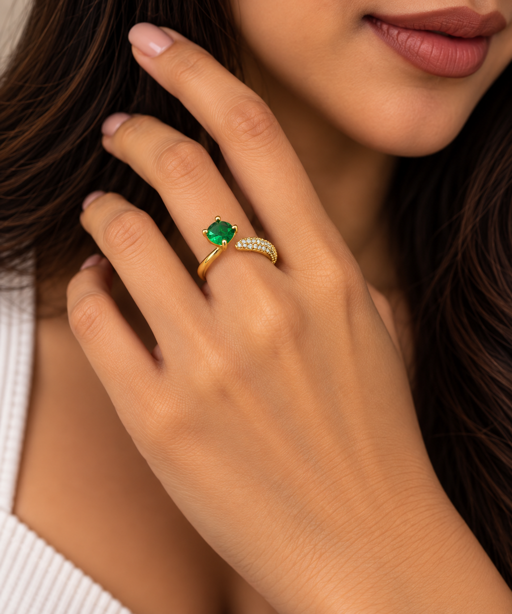 Emerald Halo Open Ring
