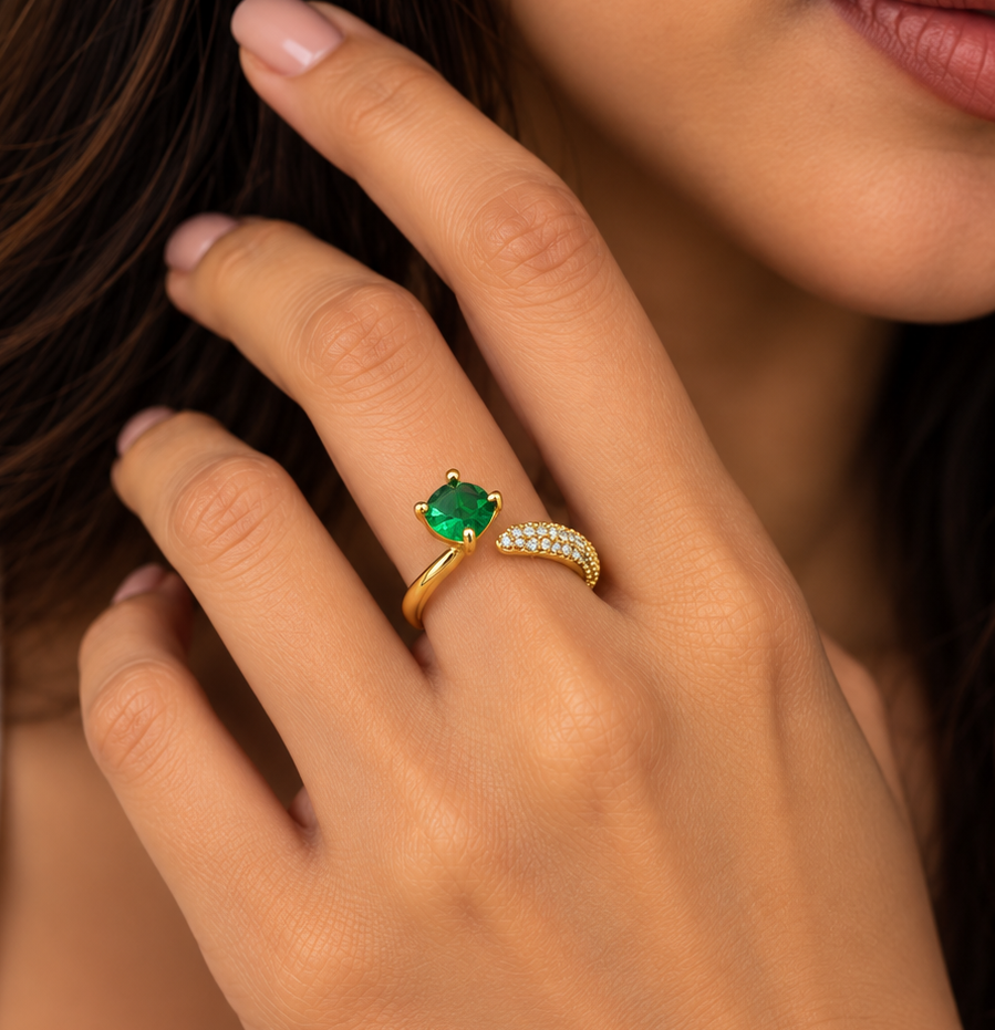 Emerald Halo Open Ring