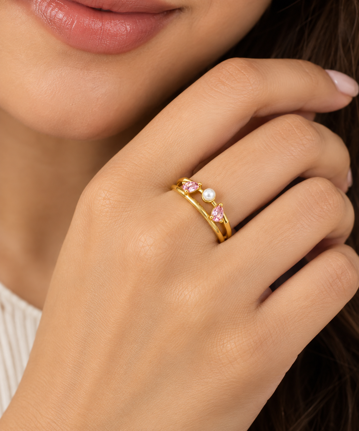 Blush Pearl Trio  Ring