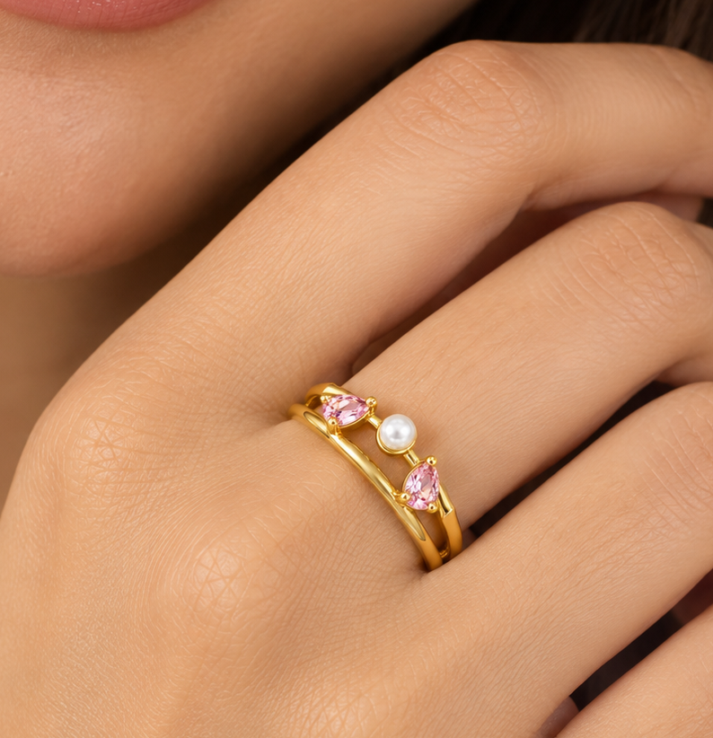 Blush Pearl Trio  Ring
