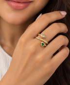 Emerald Heart & Crystal Crossover Ring