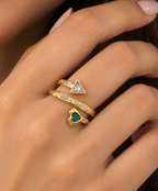 Emerald Heart & Crystal Crossover Ring