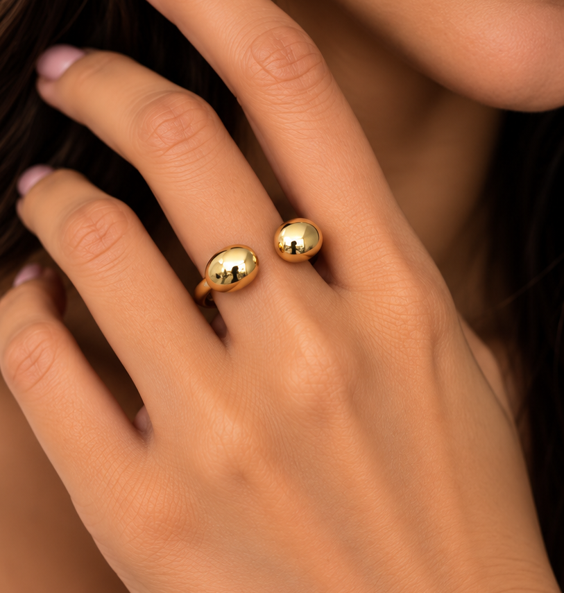 Twin Dome Open Gold Ring