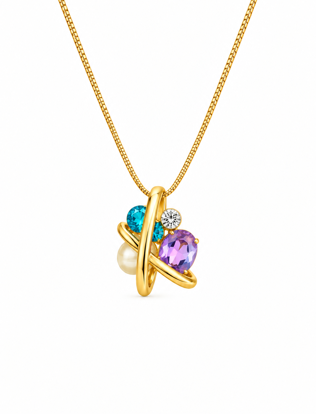 Contemporary Gold Gemstone Pendant Necklace