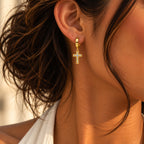Cross Charm Hoop Earrings