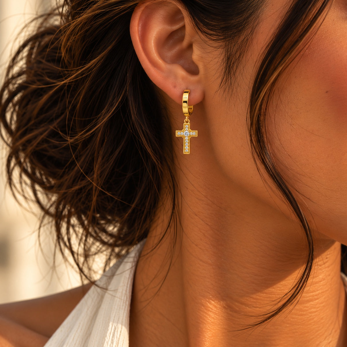 Cross Charm Hoop Earrings