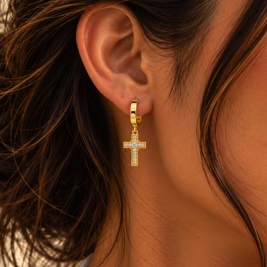 Cross Charm Hoop Earrings