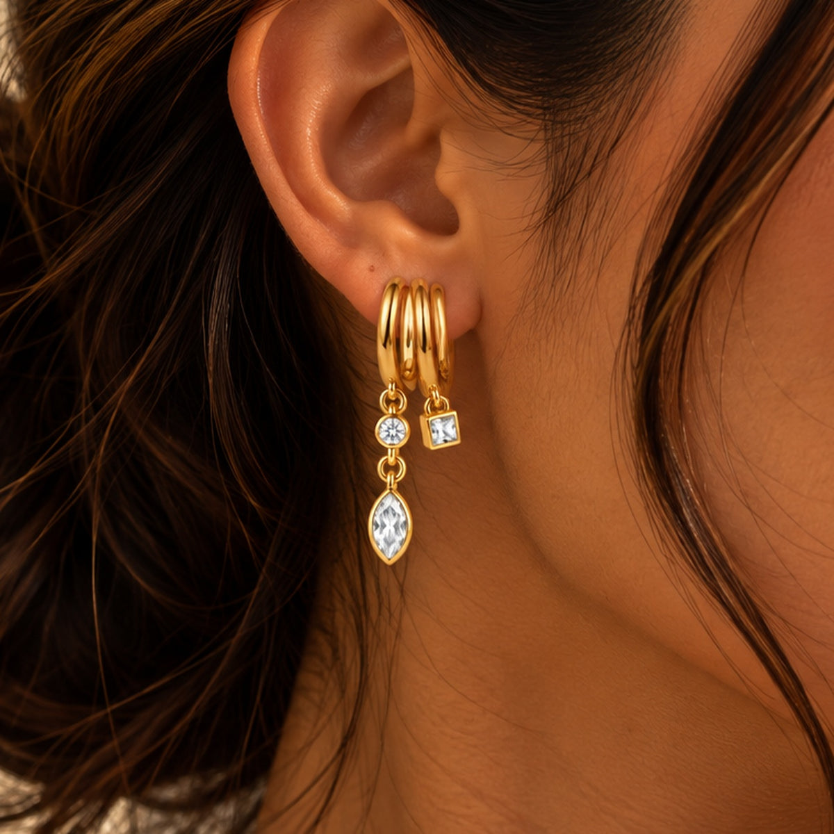 Luna Interlinked Gold Drop Earrings