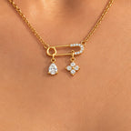 Crystal Safety Pin Charm Necklace
