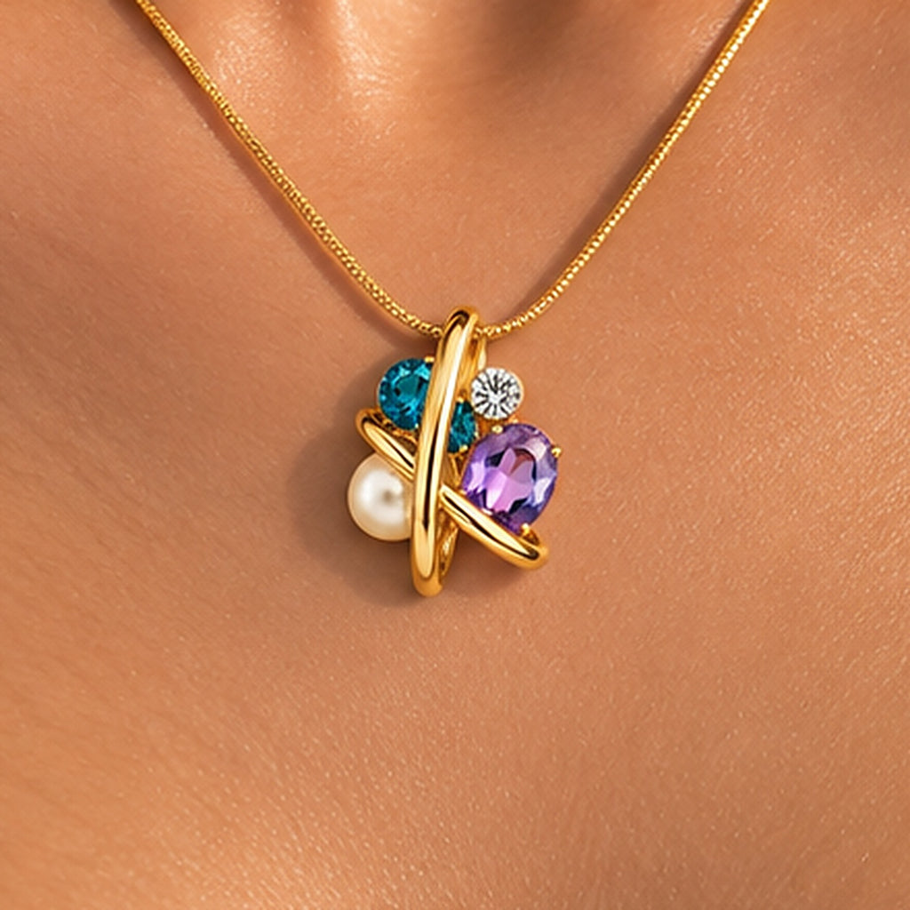 Contemporary Gold Gemstone Pendant Necklace