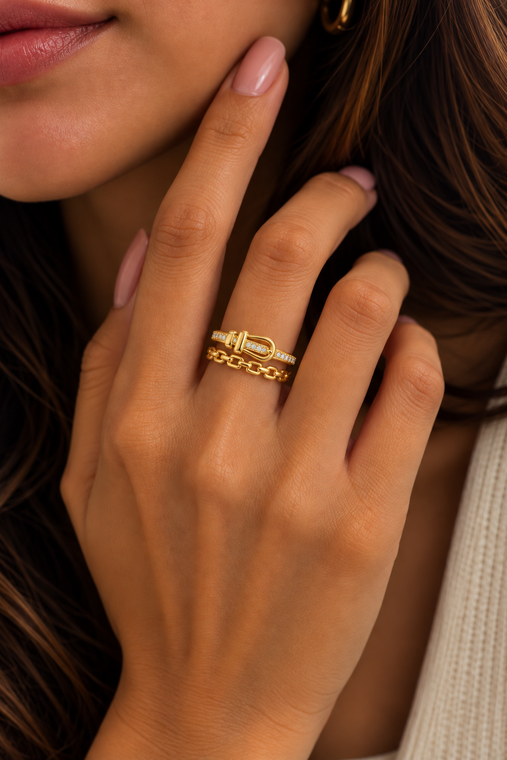 Chain Buckle Pavé Ring