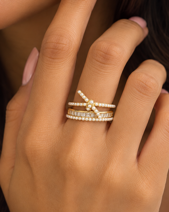 Pearl Bow Cuff Ring