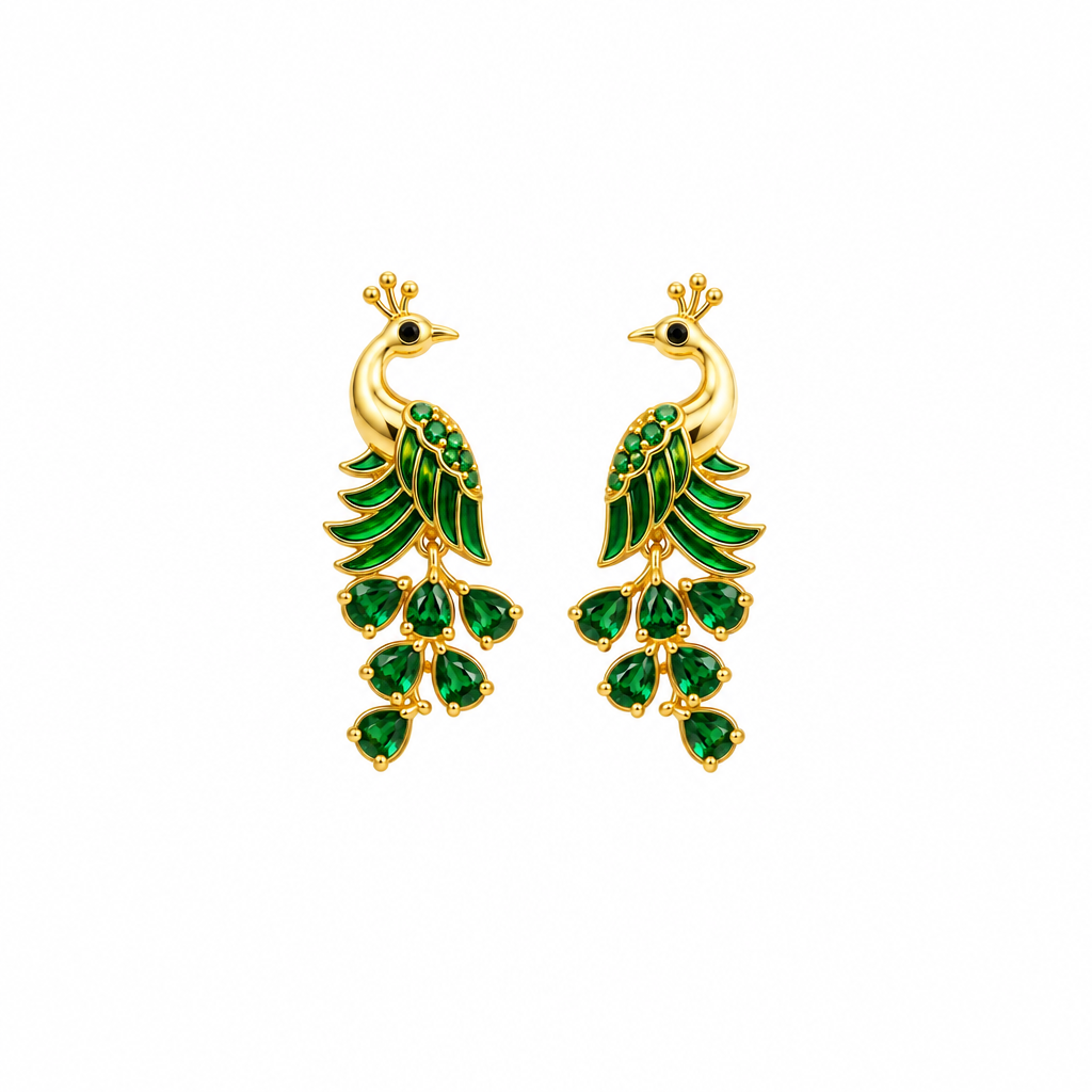 Emerald Peacock Statement Earrings