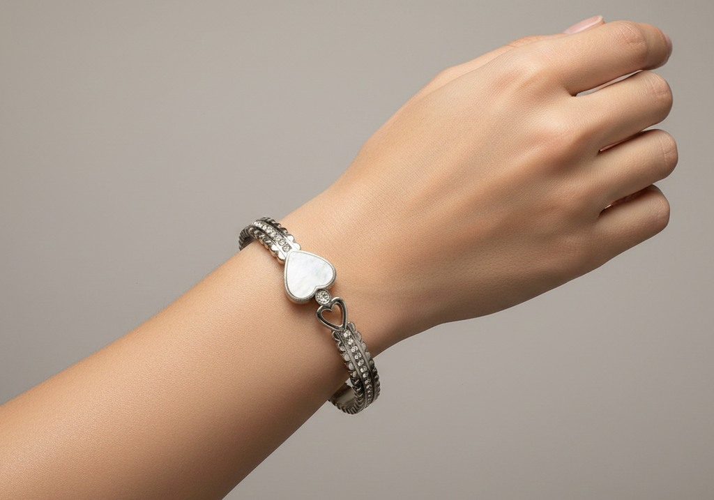 Luxe Pearl & Heart Bangle