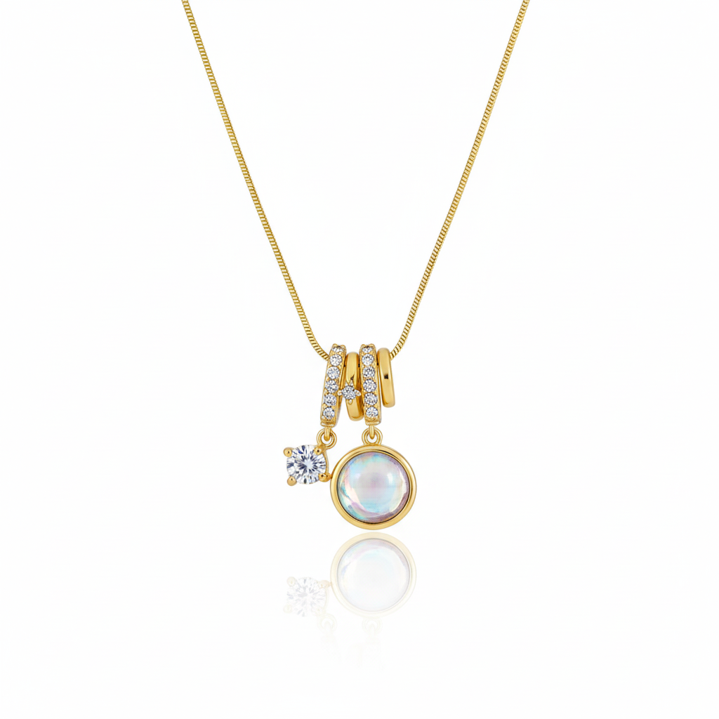 Moonstone & CZ Diamond Pendant