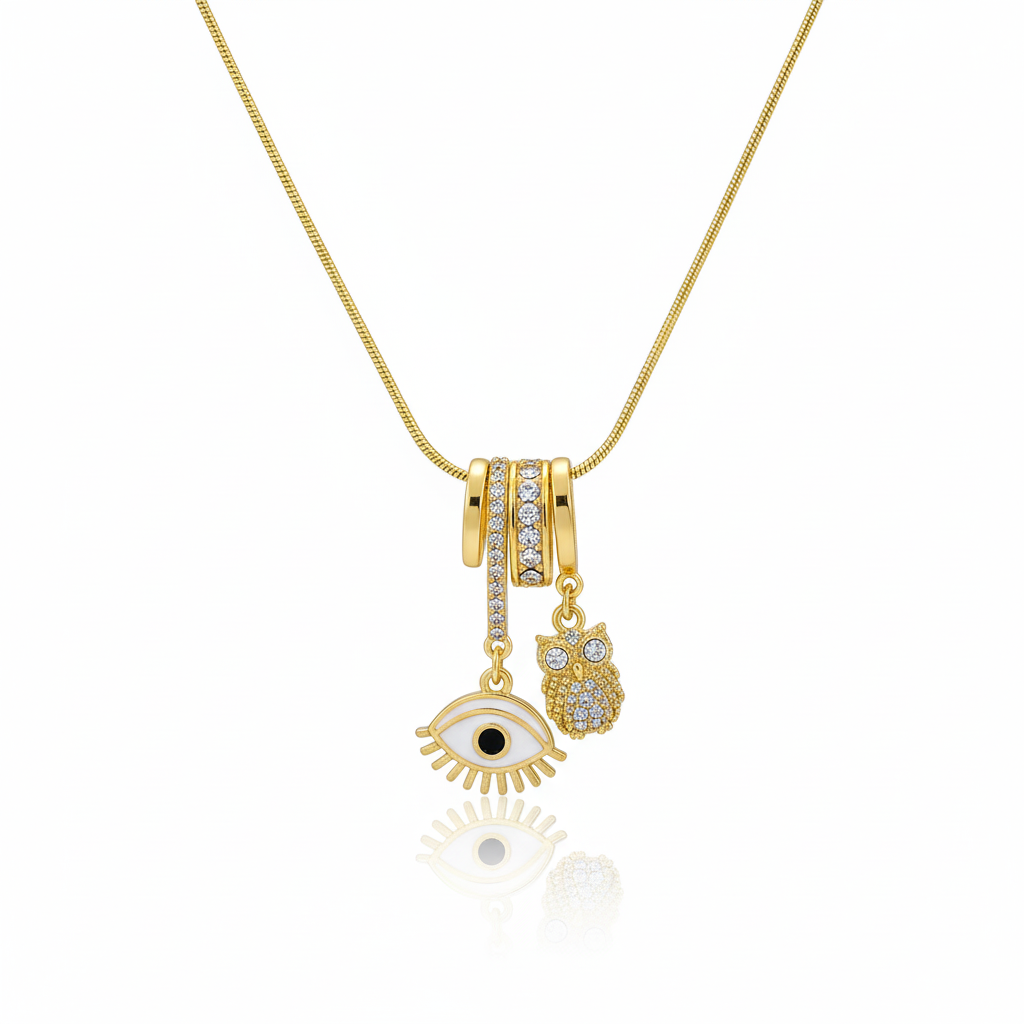 Guardian Owl & Evil Eye Protection Charm Necklace