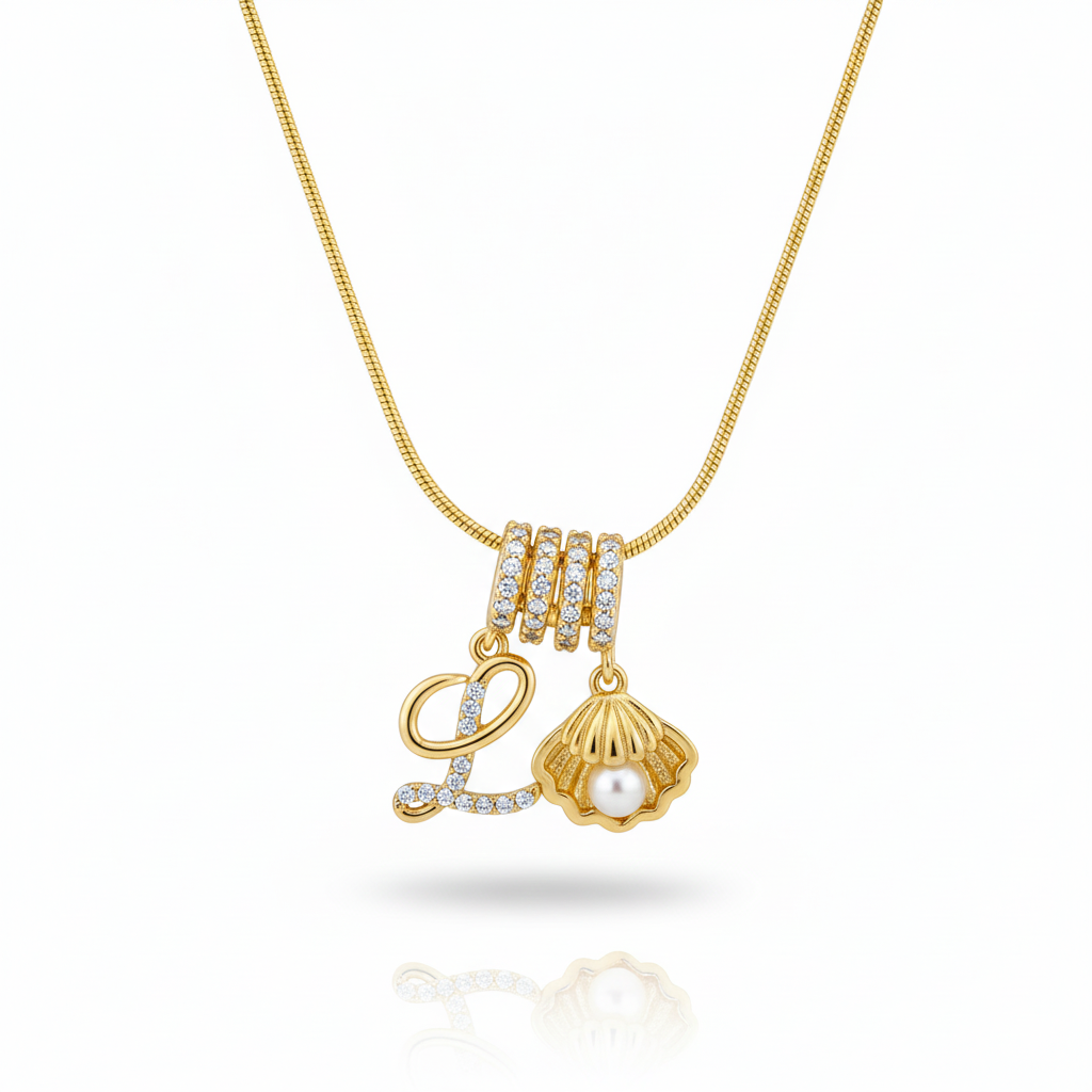 Ocean-Inspired 'L' Initial & Seashell Charm
