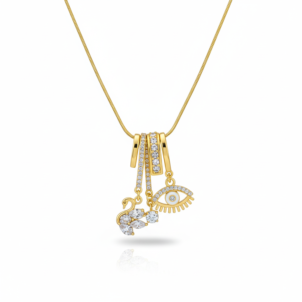 Elegant Swan & Evil Eye Dangler Charm Pendant