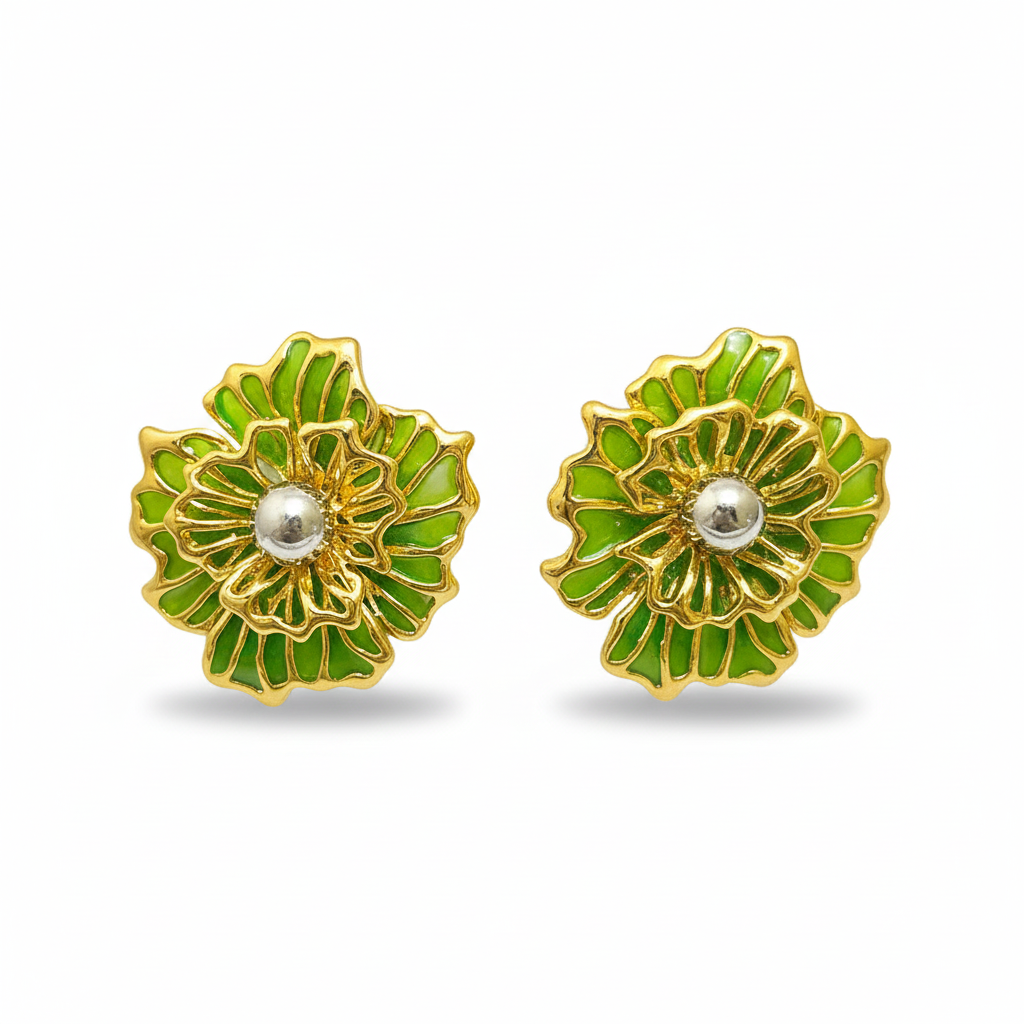 Green Floral Studs