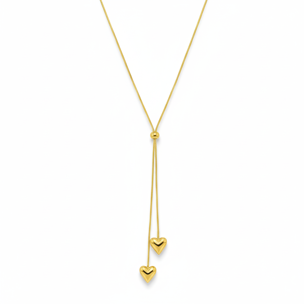 Double Heart Lariat Necklace