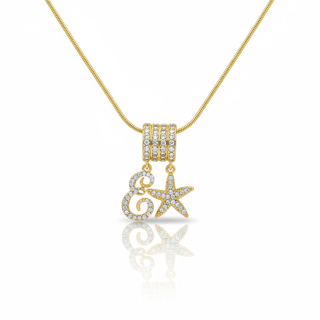 CZ Starfish Charm and 'E' Initial Layering Necklace