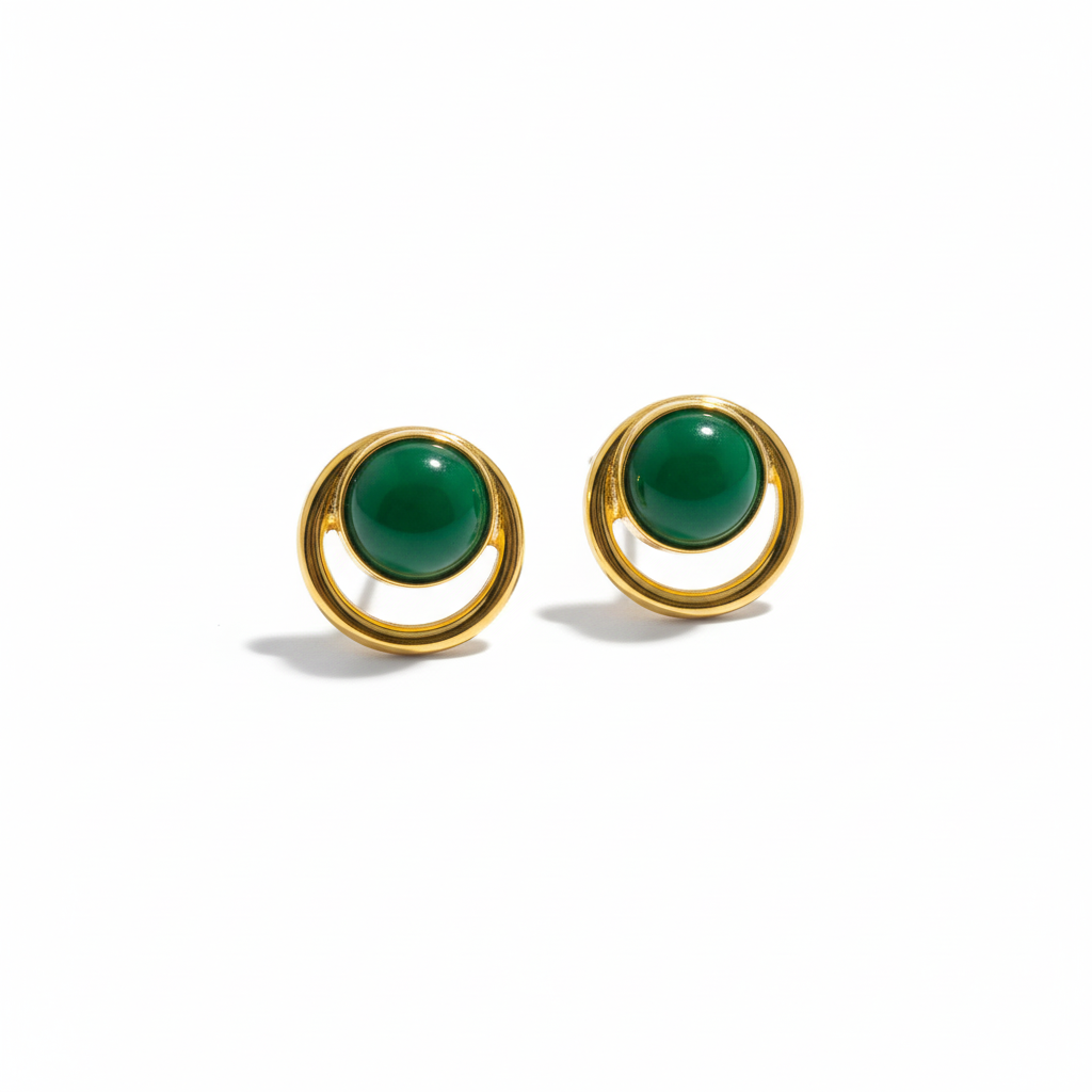 Green Stone Round Studs